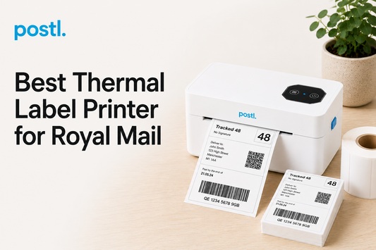 Postl thermal label printer printing shipping labels for Royal Mail deliveries