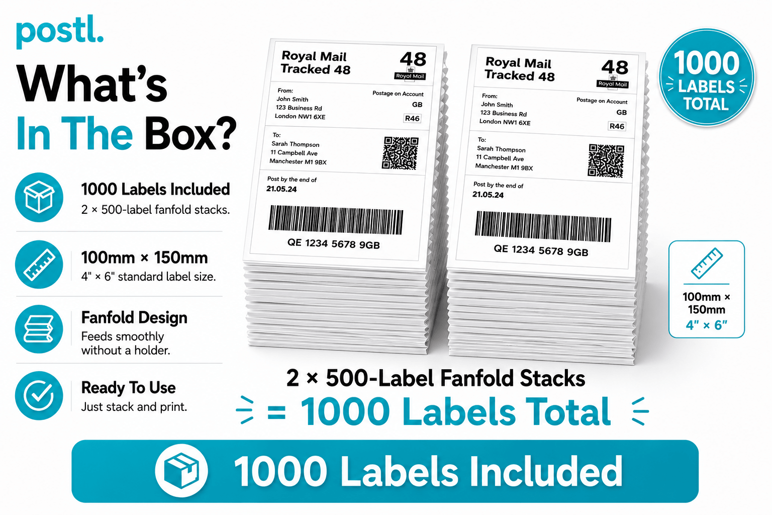 Fanfold Shipping Labels | 100mm × 150mm (4” × 6”) - Postl